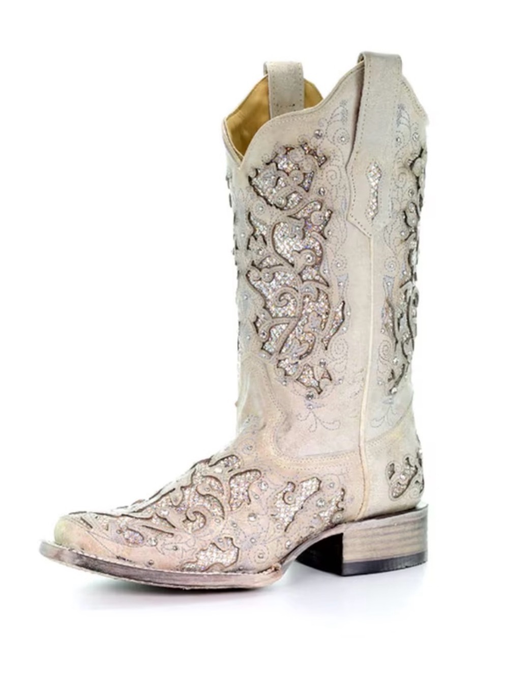 CORRAL Glitter Inlay and Crystals Square Toe Boots